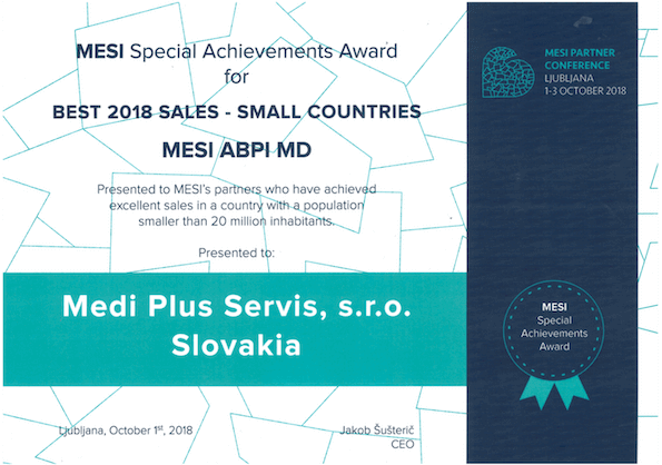 Ocenenie najlepší predaj MESI ABPI MD v malých štátoch 2018